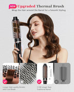 5 in 1 Curling Iron & Thermal Brush Set with 4 Interchangeable Ceramic Barrels (0.35”-1.25”) Fast Heat Dual Voltage Travel Hair Tools Birthday Gift for Women - Hair Curler Wand Kit for Curls & Blowout