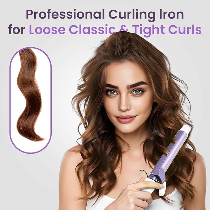 1 Inch Ceramic Curling Iron - Long Barrel Fast Heating Curling Wand, Dual Voltage 110-240V Travel,5 Adjustable Heat Settings & Automatic Shut-Off, Professional Hair Curler for Long-Lasting Curls