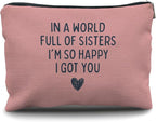 Nogrit Sister Makeup Bag - Birthday and Long Distance Friendship Gift - Small Cosmetic Bag for Purse