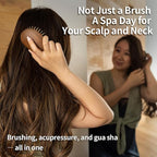 Uffy Acubrusher – 24K Gold-Plated Gua Sha Hair Brush - Ergonomic Scalp Massager for Dandruff & Hair Growth, Suitable for All Hair Types - Ideal Gift Choice in Beech Wood