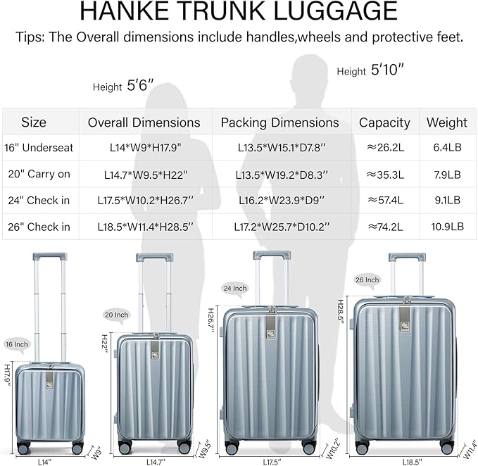 Hanke 24 Inch Checked Luggage Front Opening Rolling Suitcase Hard Sided Luggage - Image 3
