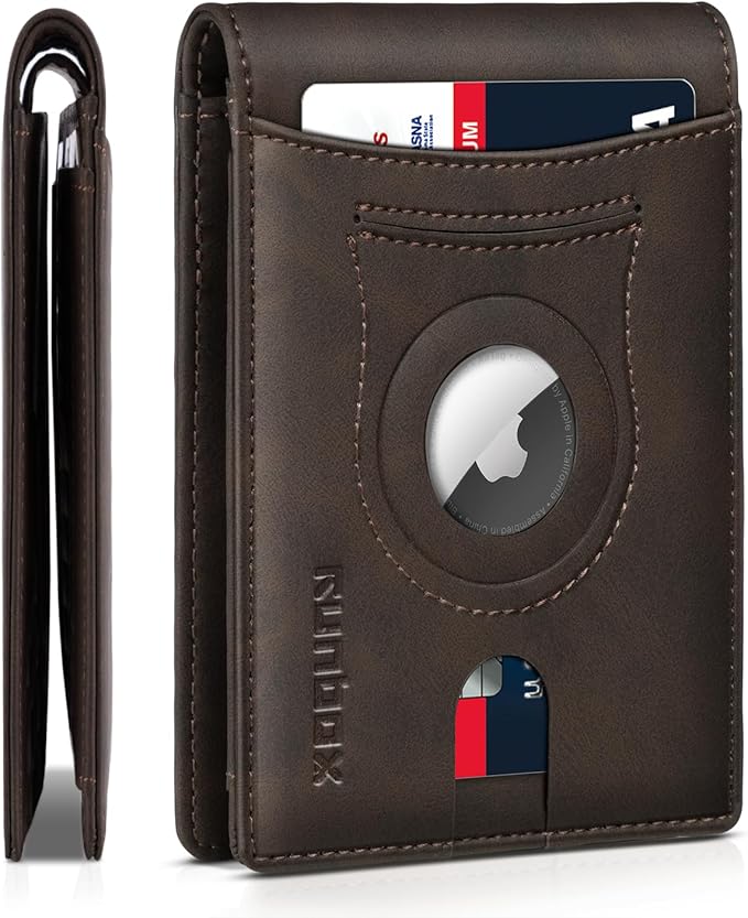 RUNBOX AirTag-Wallet-Mens-Slim-RFID Blocking Wallets Leather by RUNBOX