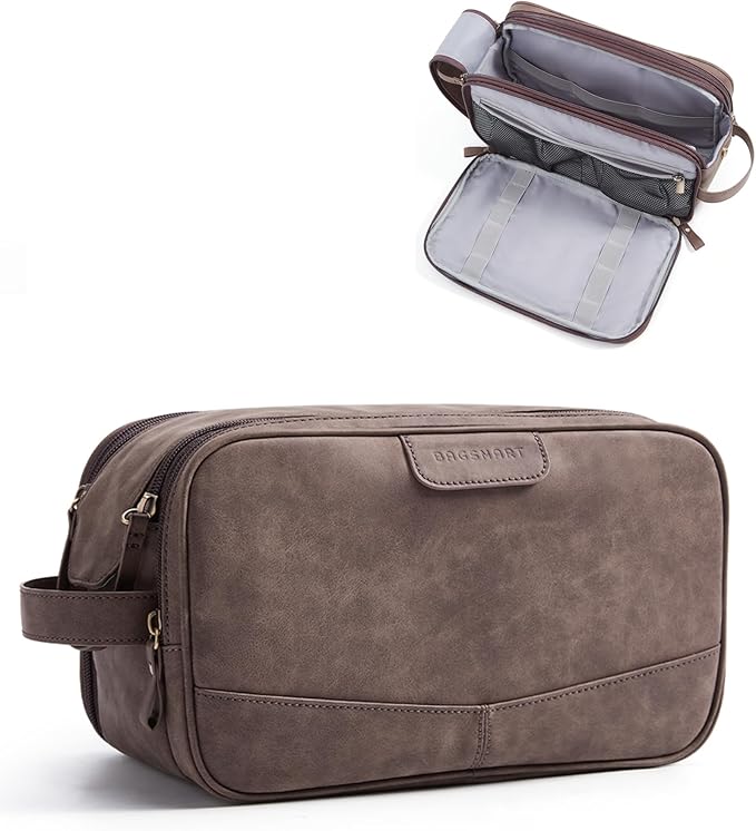BAGSMART Toiletry Bag for Men, PU Leather Travel Bag for Toiletries, Dopp Kit by BAGSMART