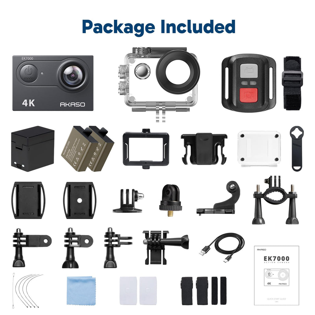 EK7000 4K30FPS 20MP WiFi Action Camera with EIS Ultra HD 131FT Waterproof Underwater Camera Remote Control 4X Zoom Support External Microphone Black (Black)