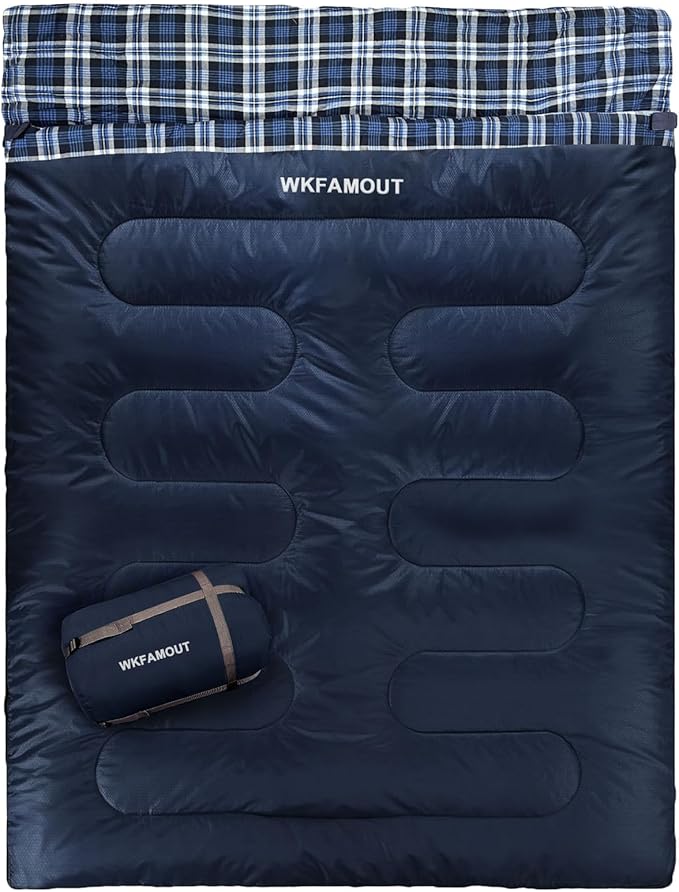 Double Sleeping Bag for Adults Machine Washable 2 Person Camping Sleeping Bag by WKFAMOUTCAMP