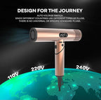 Dual Voltage Travel Hair Dryer with Magnetic Diffuser - 1500W High-Speed Ionic Blow Dryer, Worldwide 110V-240V, Ultra-Lightweight & Compact, Fast Drying with Smart Intelligent Heat Control