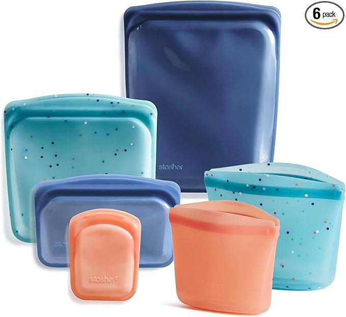 Stasher Premium Silicone Reusable Food Storage Bags, Starter Kit, Sea Spray by Stasher