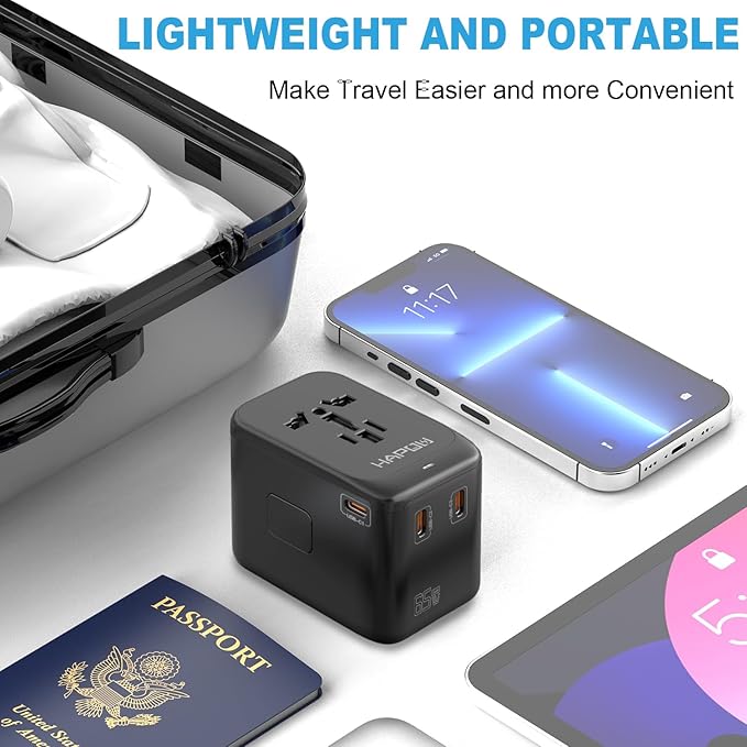 Universal Travel Adapter, GaN 65W International Power Adapter, 3 USB-C & 1 - Image 7