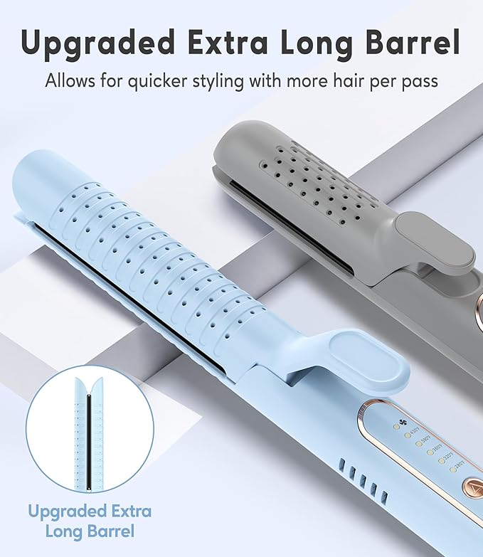 Farery Chill Set Soft-Air Curling Iron: Gentle Soft Air for Quick Styling & Long-Lasting Curls, Lock in Style with Cooling Air Vents, 2-in-1 Hair Straightener & Curler with Upgraded Long Barrel, Blue