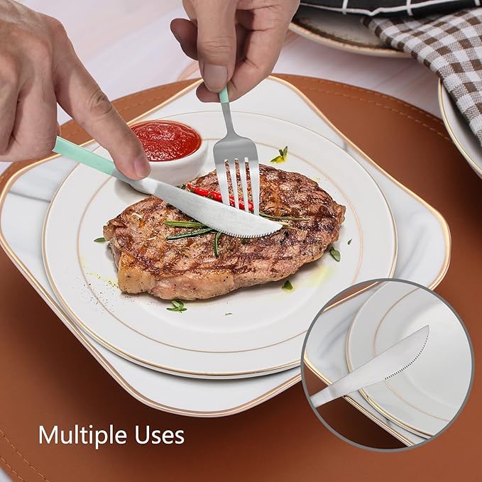 Matte Green Silver Silverware Set, 20-Piece Stainless Steel Flatware Set - Image 5
