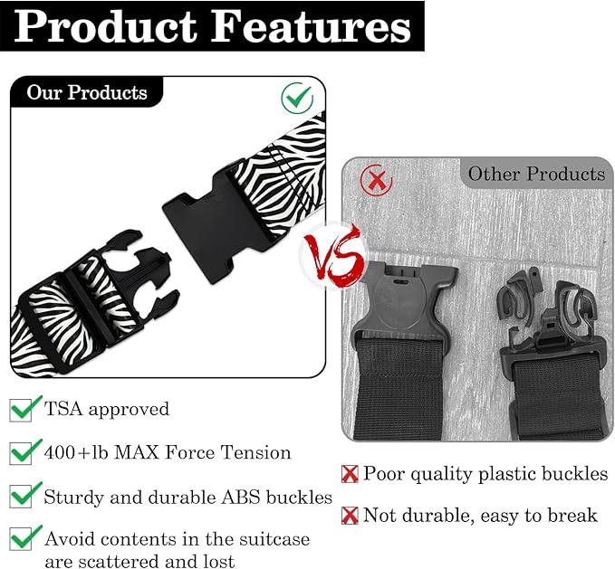 Zebra Luggage Straps for Suitcases TSA Approved, Luggage Identifiers for - Image 4