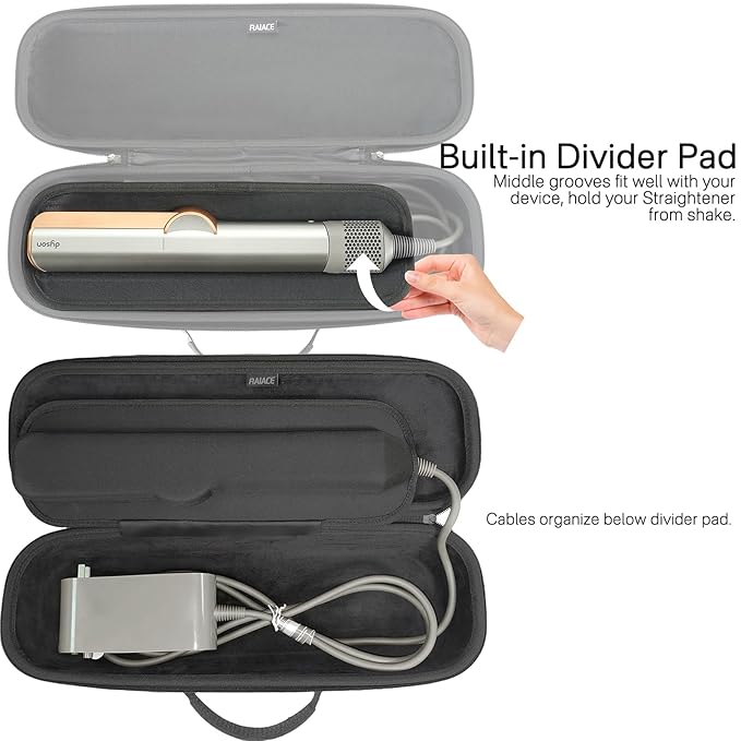 RAIACE Hard Storage Case Compatible with dyson Airstrait Straightener, Travel Carrying Bag. (case only). - Black(Black Lining)