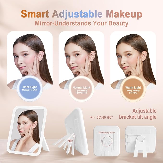 Travel Makeup Bag With 360° rotating LED Mirror, Waterproof cosmetic organizer - Image 2