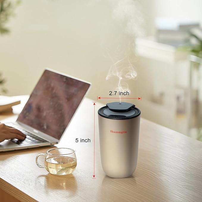 Air Oil Diffuser for Home Waterless Essential Oil Diffuser, Rechargeable USB Aromatherapy Scent Diffuser with LED Lights, Home Fragrance Diffuser for Room, Studio, Office, Bedroom-Champagne