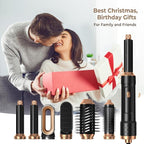 6 in 1 Detachable Hair Styling Tool Set: Ionic Hot Air Brush, Round Straightener Volumizer, Thermal Curler Wand, and Blow Dryer