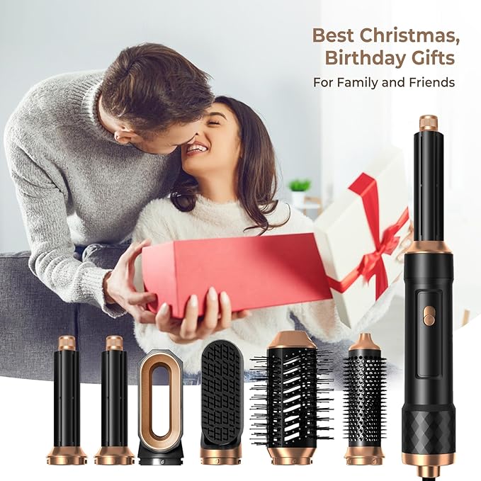 6 in 1 Detachable Hair Styling Tool Set: Ionic Hot Air Brush, Round Straightener Volumizer, Thermal Curler Wand, and Blow Dryer