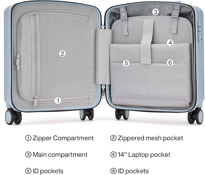 Hanke 16 Inch Underseat Carry On Luggage, Airline-Approved Hard Shell Small - Image 6