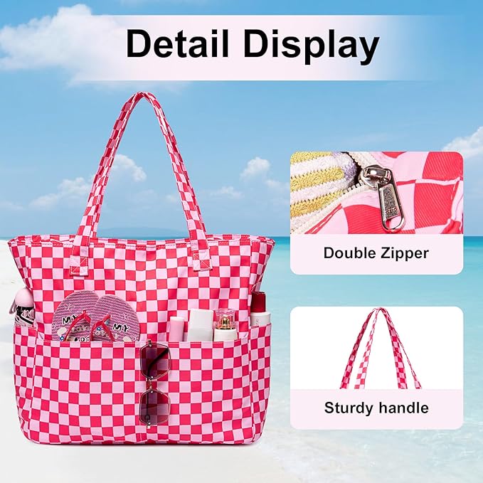 LEDAOU Large Beach Tote Bag Women Waterproof Sandproof Zipper Beach Tote Bag - Image 6