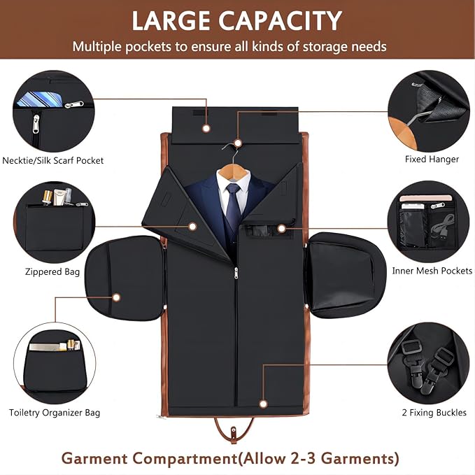 Garment Bag for Travel, Convertible Carry on Garment Duffel Bag for Men 3Pcs - Image 4