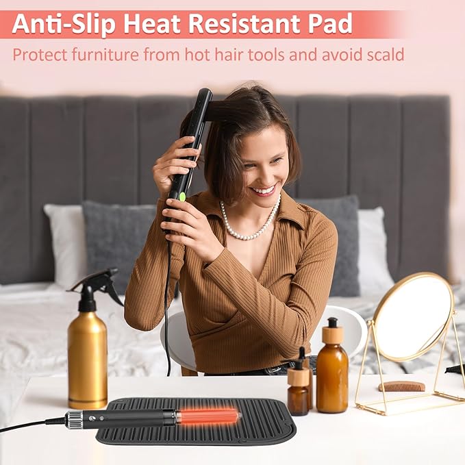 Quccefods 2 Pack Heat Resistant Mat Large Silicone Hot Hair Tools Holder for Curling Irons Flat Iron Hair Styling Tools Mat Portable Vanity Pad