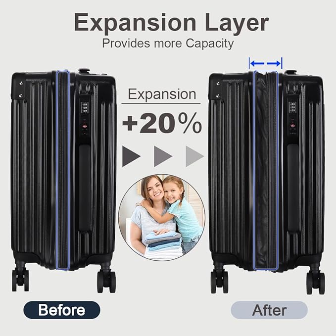 3-Piece Expandable Luggage Set Suitcase in Classic Black -Double Wheel - Image 4