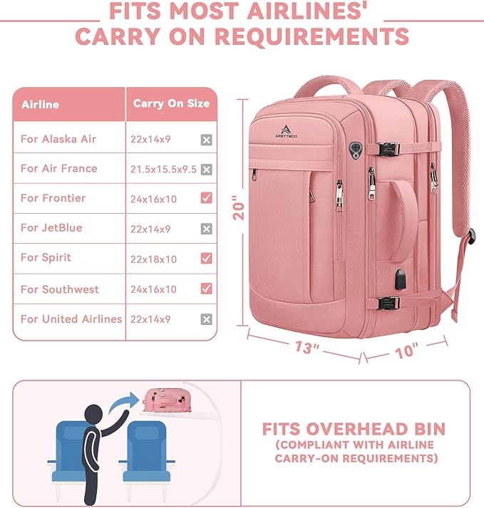 Travel Laptop Backpack for Women, 50L Expandable Extra Large Backpack, Carry On - Image 3
