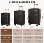 Romswi Luggage Sets 3 Piece Expandable PC+ABS Suitcases, Durable Hardshell - Image 8