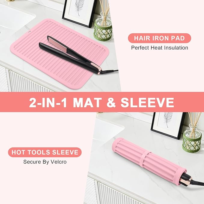 Oversize Silicone Heat Resistant Mat, Professional Hot Hair Tools Mat for Curling Iron, Flat Iron, Hair Straightener, Portable Hot Pad Cover with Velcro for Travel Home Salon(14.2" x 11.0")