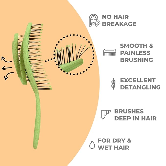 Ninabella Detangle Hair Brush for Women & Men - Does not Pull - Straightening Brushes for Straight & Curly Hair - Unique Spiral Detangling Hairbrush - Lime Green