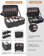 Relavel Extra Large Makeup Case Travel Makeup Bag Professional Leather Artist Bag Portable Cosmetic Brush Holder Organizer Nail Organizer Box with Adjustable Dividers