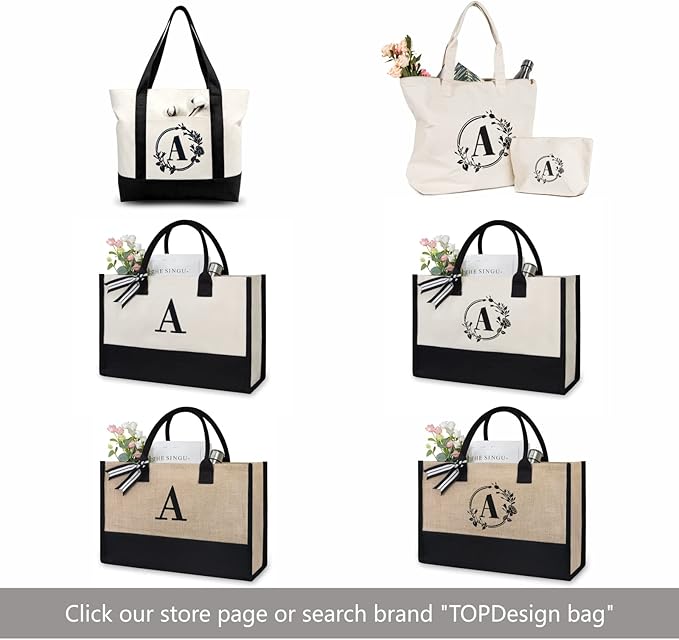 TOPDesign Personalized Initial Jute/Canvas Beach Bag, Monogrammed Gift Tote Bag - Image 6