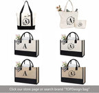 TOPDesign Personalized Initial Jute/Canvas Beach Bag, Monogrammed Gift Tote Bag - Image 6