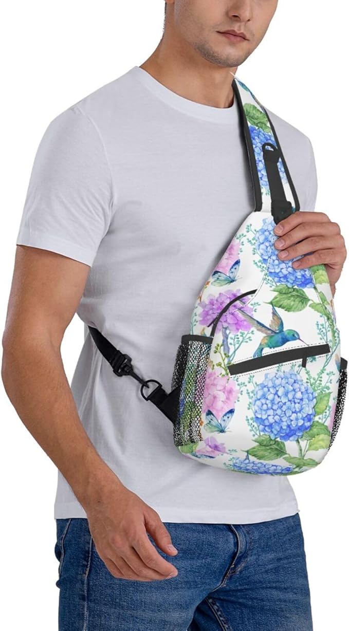 SUPLUCHOM Sling Bag Spring Hummingbird Flower Hydrangea Hiking Daypack - Image 7