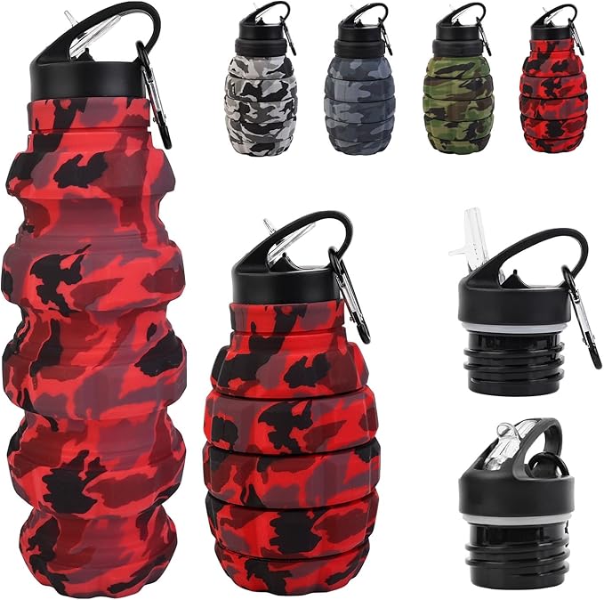 Collapsible Travel Water Bottle, Reuseable Silicone Foldable Water Bottles by KUNHANG