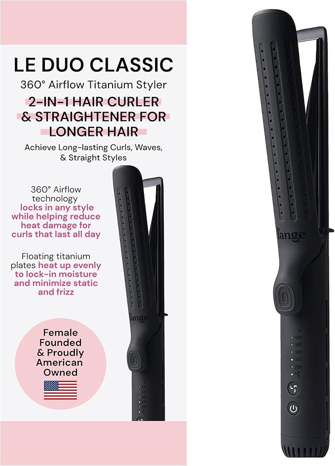 L'ANGE HAIR Le Duo Grande 360° Airflow 2 in 1 Straightener and Curler | 1 Inch Curling Wand & Titanium Flat Iron with 5.3" Plates | Hair Straightener & Curler for Long Hair (Black)