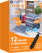 12 Pack Vacuum Storage Bags, Plastic Packaging Bags, Space Saver Sealer by GONGSHI