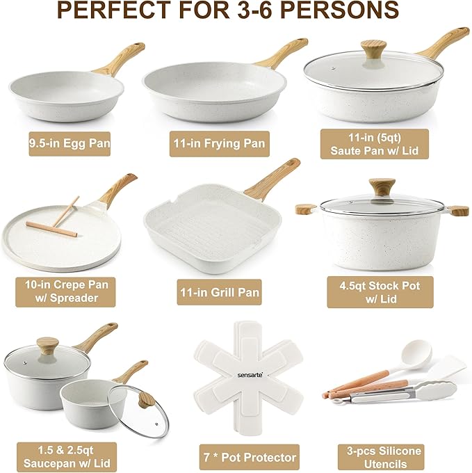 SENSARTE Nonstick Ceramic Cookware Set 23-Piece, Healthy Pots and Pans Set - Image 2