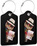 2 Pack Leather Luggage Tag for Suitcase Funny Cat Passport Airline Ticket by TXIANT