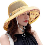 Women Wide Brim Sun Hats Metal Wired Edge Summer UV Protection Beach Fishing Hat by HUAMULAN