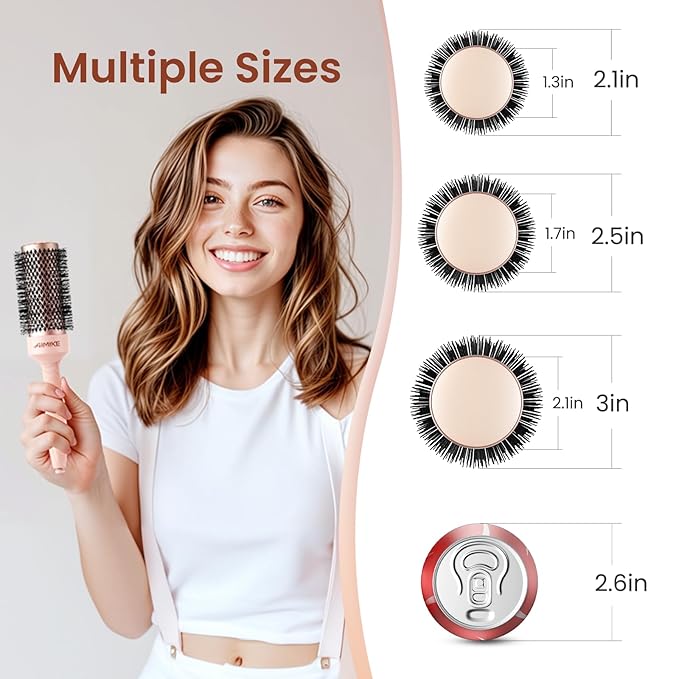 AIMIKE Round Brush for Blow Out, Rose Luxe Medium Round Hair Brush w/Nano Thermal Ceramic Tech, for Blow Drying & Styling Volumizing Shoulder Length Hair, with 4 Clips (Barrel 1.7", Bristle 2.5")