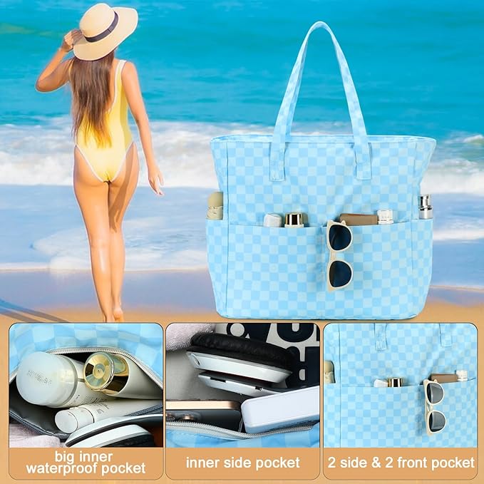 LEDAOU Beach Bag Waterproof Sandproof Women Tote Bag Pool Bag - Image 2