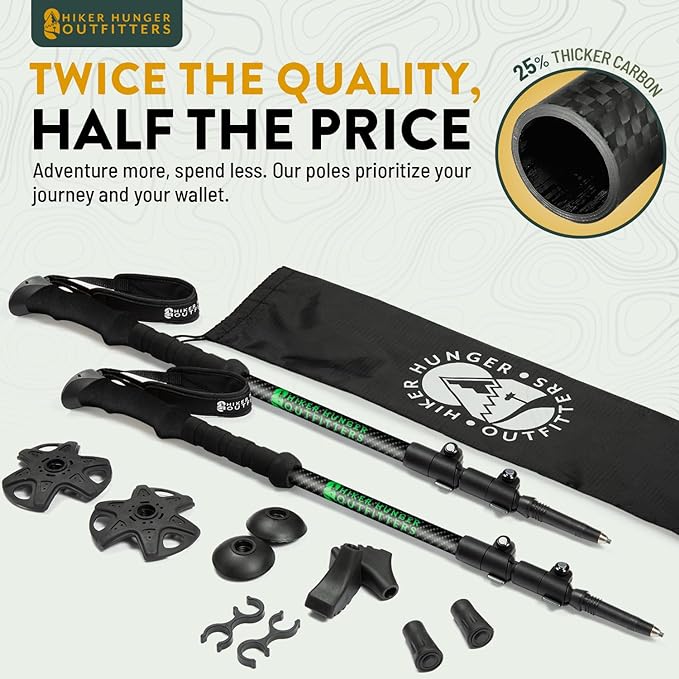 100% Carbon Fiber Trekking Poles by USA Brand - Image 2