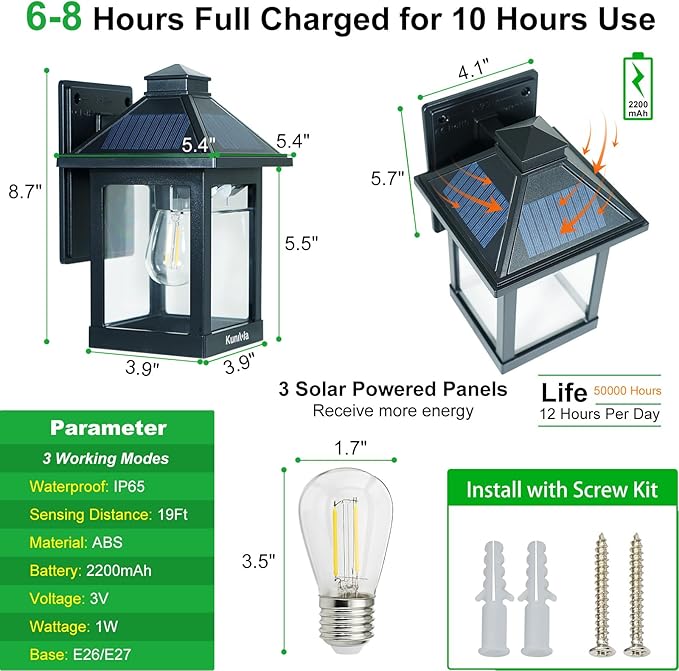 2 Pack Solar Wall Lantern Lights Outdoor Dusk to Dawn Motion Sensor Waterproof - Image 2