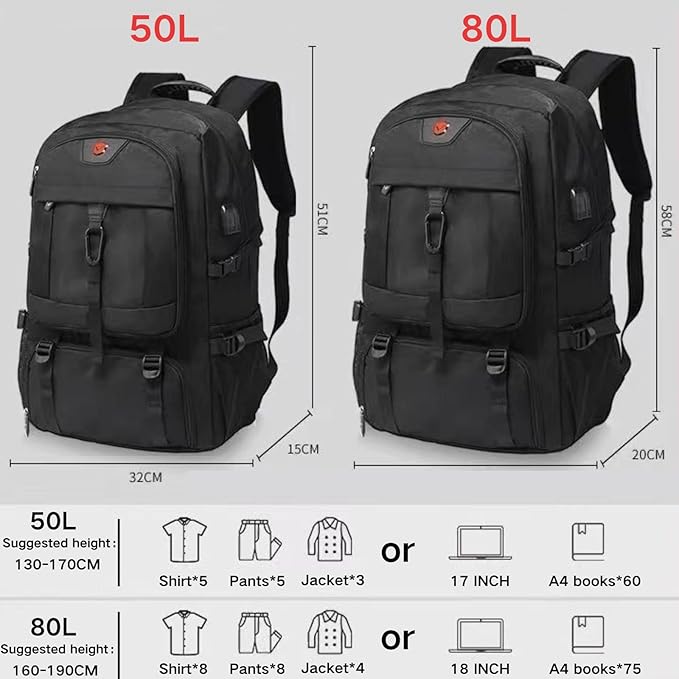 Travel Backpack 50L, 17 Inch Laptop Backpack - Image 6