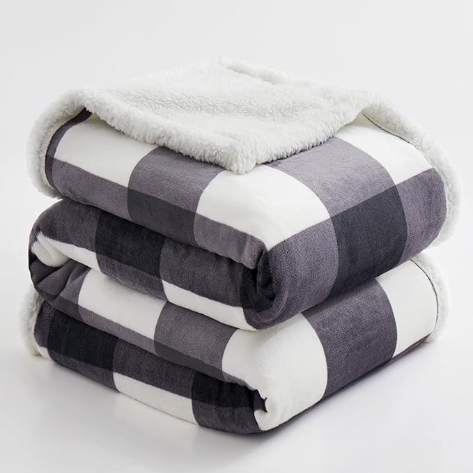 PU MEI Sherpa Blanket Fleece Throw Blanket Full Queen Plaid Thick Bed Blanket - Image 7