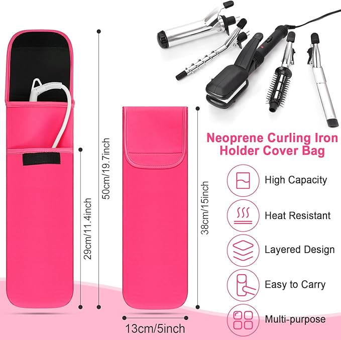 Shappy 2 Pcs Heat Resistant Hair Tools Bag Curling Iron Travel Case Cover Neoprene Flat Iron Holder Travel Case and Silicone Mat Pouch for Hot Hair Tools Storage Organizer(Solid Style)