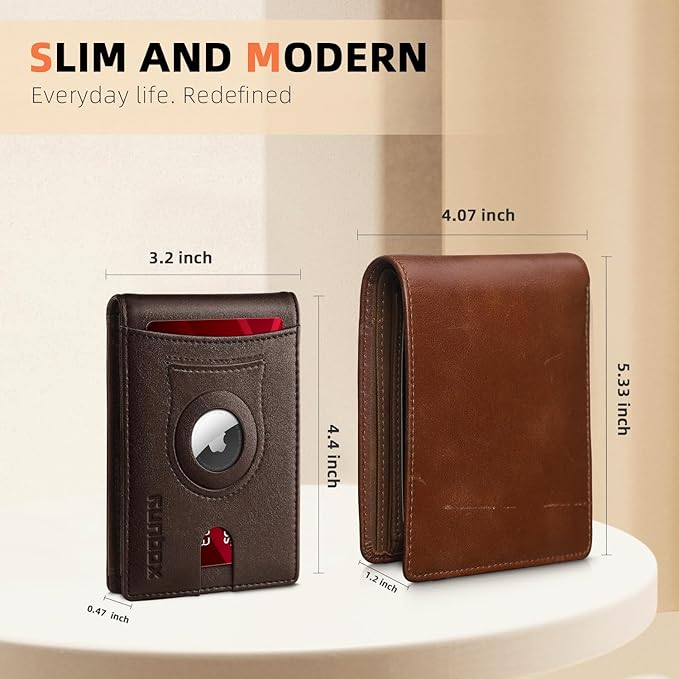 RUNBOX AirTag-Wallet-Mens-Slim-RFID Blocking Wallets Leather - Image 4