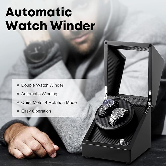 Uten Automatic Double Watch Winder Box, Luxury Wooden Storage Case - Image 6