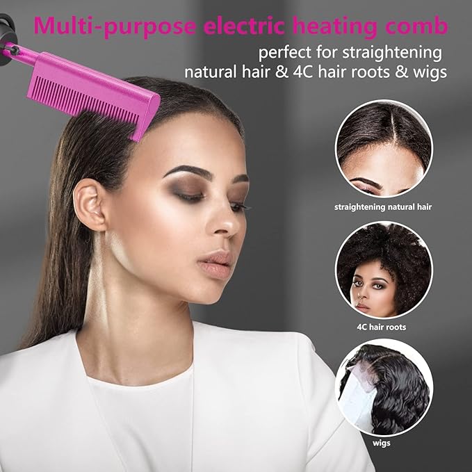 DAN Technology Electric hot Comb, Ceramic hot Comb, 500F, Temperature Adjustable, 60 min Shut Off, for Wigs, Electric straightening Comb for Black Hair