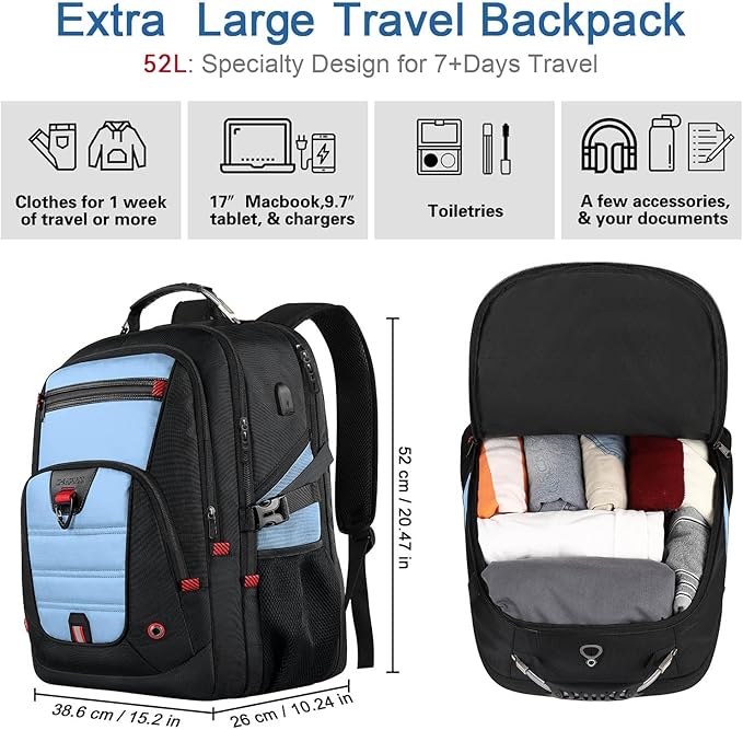 Z-MGKISS Big Backpack for Travel, 52L Large Anti-Theft Computer Backpack for - Image 4